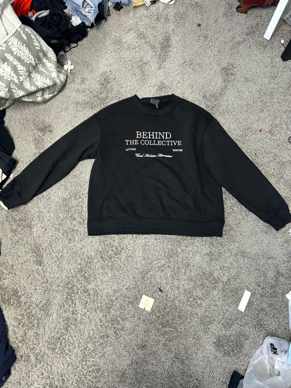 H&M Black Crewneck Sweatshirt with White Chest Text